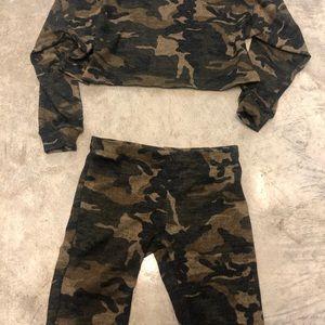 2 piece camo biker short set. Crop style top